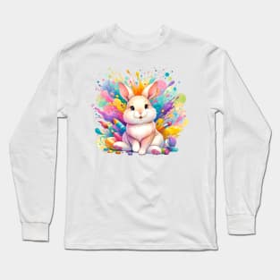 Colorful Artistic Bunny with Paint Splashes T-Shirt Long Sleeve T-Shirt